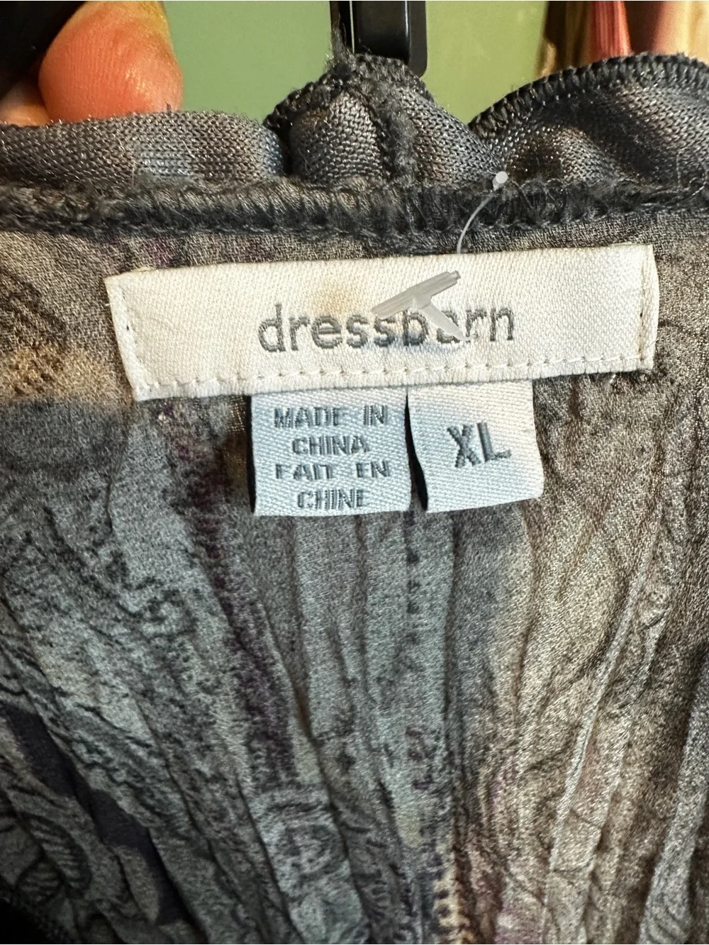 Vintage  Crinkle Ruffled Sheer Gray & Purple Paisley Long Bell sleeve top XL Y2K - Picture 6 of 12